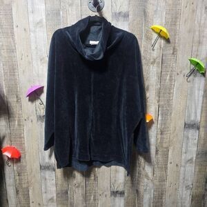 Saks Fifth Avenue Vintage Black Velour Cowl Neck Dolman Sleeve Sweater